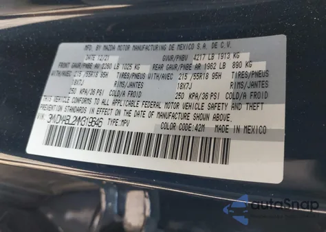 2021 Mazda Cx-30 Select from USA, damaged, VIN 3MVDMABL2MM319646